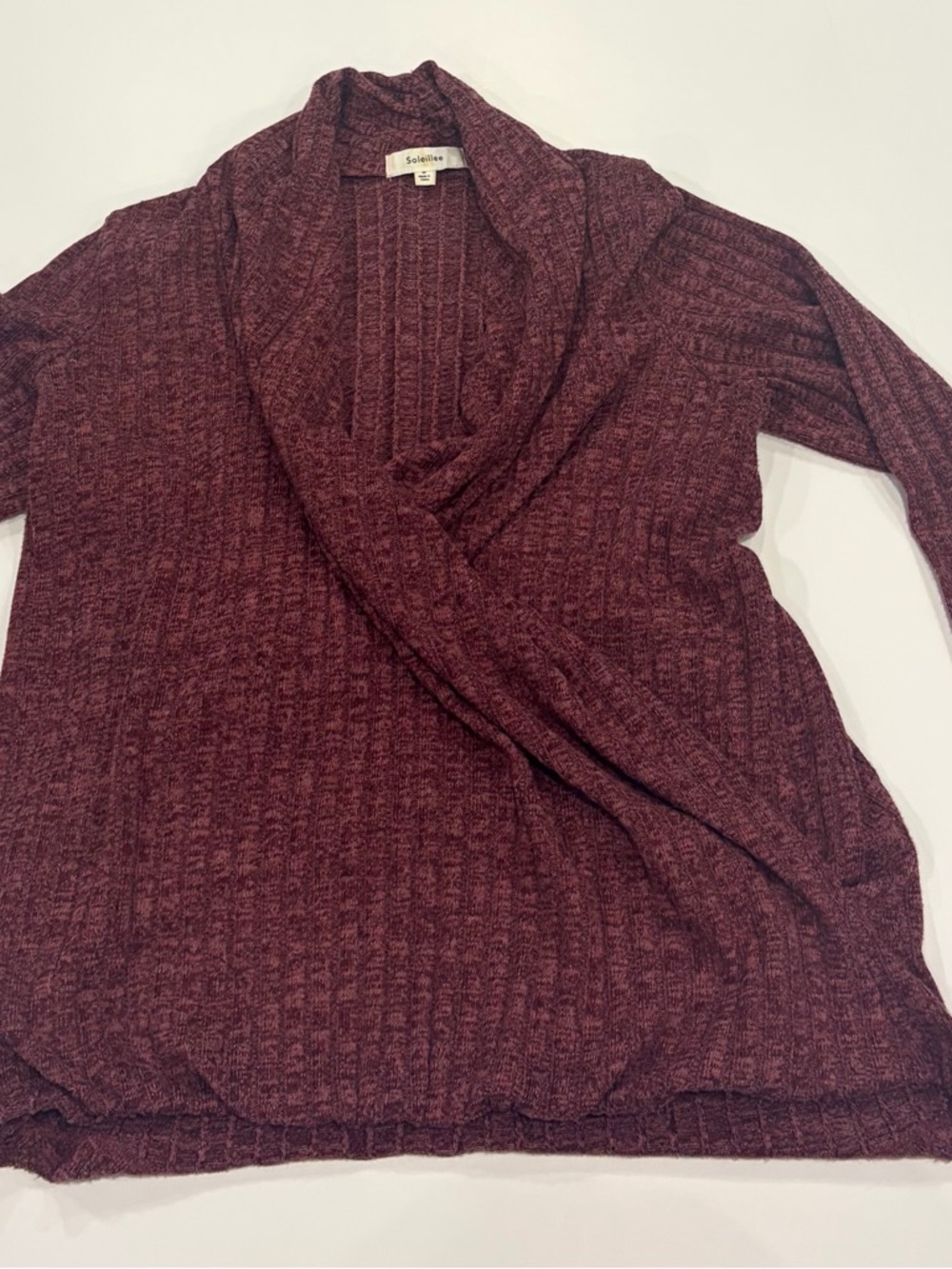 Ribbed Cowl Neck Sweater - Wine - Size M